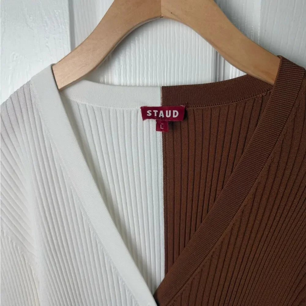 Staud Shoko Sweater Dress in Tan White L - Picture 7 of 9